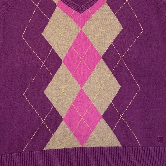 Izod V-Neck Argyle Sweater - Purple and Brown - Picture 6 of 9